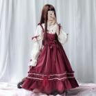Crochet Lace Headpiece / Short-sleeve Lace-up Blouse / Ruffle Strap A-line Dress / Long-sleeve Ruffled A-line Dress