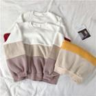 Color-block Striped Crewneck Fleece Long-sleeve Sweatshirt