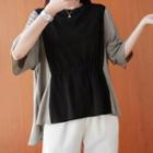Mock Two-piece Elbow-sleeve Paneled Blouse