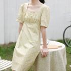Short-sleeve Floral Print Mini A-line Dress Yellow - One Size