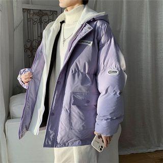 Mock Two-piece Lettering Print Hooded Padded Zip Jacket