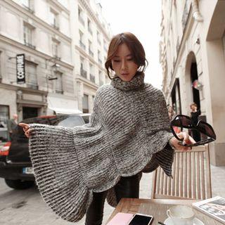 Turtleneck Ribbed Knit Cape