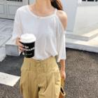 Short-sleeve Cutout Plain Tee