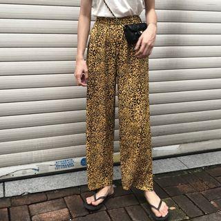 Leopard Print Wide-leg Pants Yellow - One Size