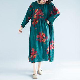 Print Round-neck Long-sleeve Dress As Shown In Figure - L