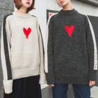 Couple Matching Letter Embroidered Color Panel Sweater