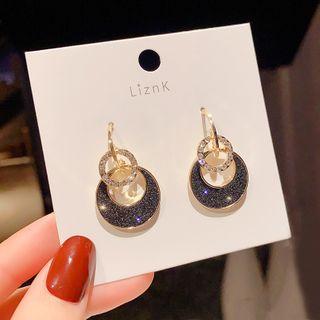 925 Sterling Silver Rhinestone Cut-out Disc Drop Earring 1 Pair - E1741 - Gold - One Size