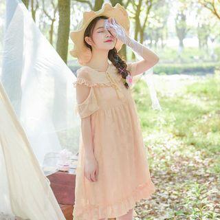 Lace-up Cutout Shoulder Short-sleeve Dress