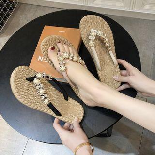 Embellished Faux Suede Flip-flops