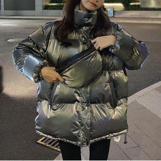 Stand-collar Padded Jacket With Crossbody Bag