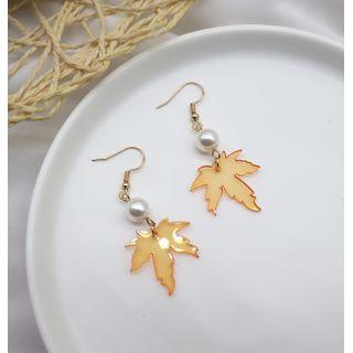 Faux Pearl Leaf Resin Dangle Earring 1 Pr - Brown - One Size