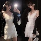 Spaghetti Strap Ruffle Mini Sheath Dress / Cardigan