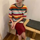 Striped T-shirt / Plain Skirt