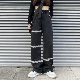 Lace Detail Wide-leg Jeans