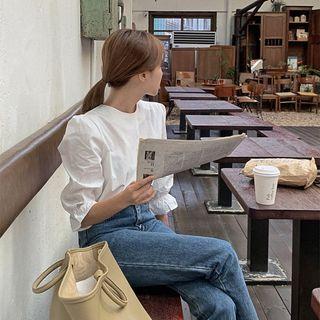 Puff-shoulder Frill-cuff Blouse