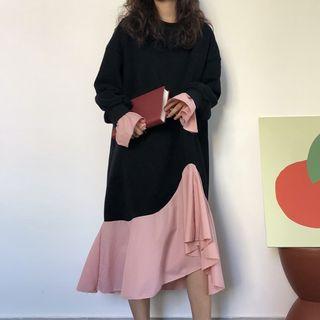 Two-tone Midi Mermaid Sweatshirt Dress Black - One Size