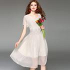 Short-sleeve Embroidery Tulle Dress