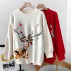 Reindeer Print Pom Pom Sweater