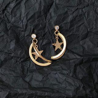 Alloy Moon & Star Dangle Earring Gold - One Size