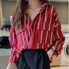 Long-sleeve Striped Loose Fit Double Pocket Detail Shirt