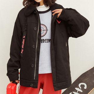 Padded Fleece-collar Printed Jacket