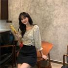 Short-sleeve V-neck Patterned Shirt