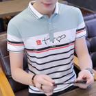 Short-sleeve Color Block Striped Polo Shirt