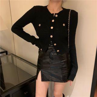 Plain Cropped Cardigan Black - One Size
