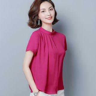 Mock Neck Short-sleeve Chiffon Top