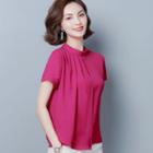 Mock Neck Short-sleeve Chiffon Top