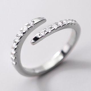 Rhinestone Sterling Silver Open Ring S925 Silver - Silver - One Size