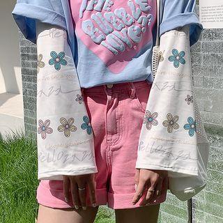 Flower Print Sun Protection Arm Sleeves White - One Size