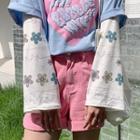 Flower Print Sun Protection Arm Sleeves White - One Size