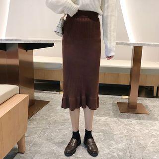 Ruffled Hem High Waist Knit Skirt