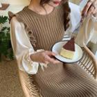 Mock-two Frilled Long-sleeve Knit Dress