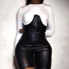 Set: Long-sleeve T-shirt + Faux Leather Shorts