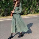 Long-sleeve Midi Dotted Chiffon Dress As Shown In Figure - One Size