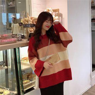 Color Block Sweater Stripes - Red - One Size