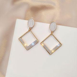 Rhinestone Square Dangle Earring 1 Pair - E2028 - Silver - Geometric - Rhombus - One Size