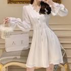 Long-sleeve Frill Trim Buttoned Chiffon Dress