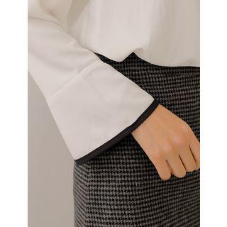 Plus Size Ruffle-cuff Blouse With Brooch