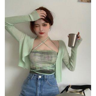 Tie-strap Camisole Top / Cropped Cardigan
