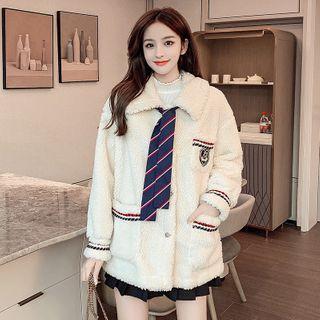 Collared Faux Shearling Logo Jacket