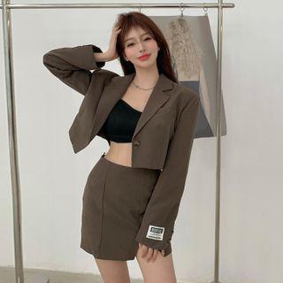 One-button Cropped Blazer / Mini Pencil Skirt