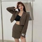 One-button Cropped Blazer / Mini Pencil Skirt