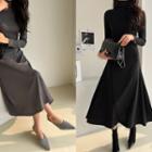 Turtleneck Slim-fit Flared Long Dress