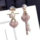 Non-matching Faux Pearl Heart Lock Dangle Earring 1 Pair - Steel Stud - Pink - One Size