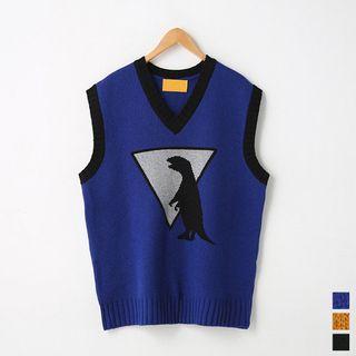Dinosaur Print V-neck Vest