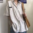 Short-sleeve Zebra Print Button-up Shirt