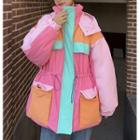Long-sleeve High-neck Color-block Padded Jacket As Shown In Figure - One Size
